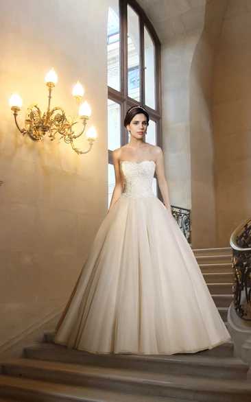 Gorgeous Floor Length Wedding Ball Gown with Lace Bodice
