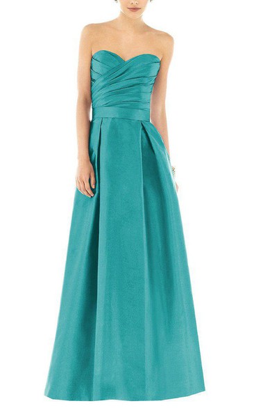 Ruched Bodice Long Satin Dress with Pleats