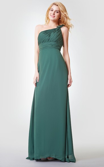 One Shoulder Ruched A-line Long Chiffon Dress