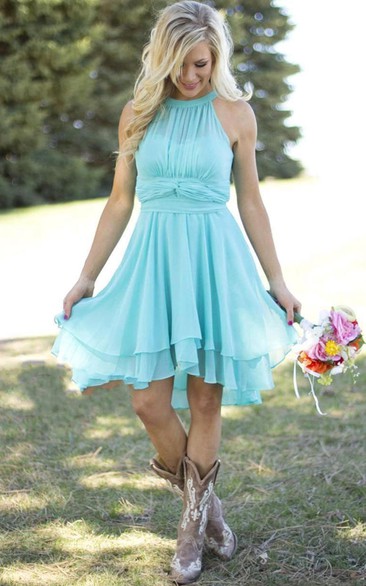 Empire Mini Scoop Sleeveless Pleats Chiffon Dress