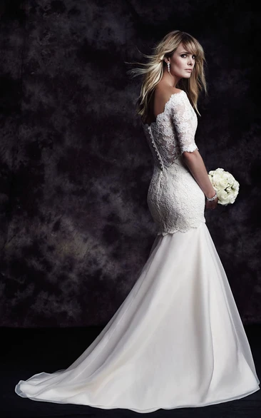 Long Bateau Lace Dress With Illusion Back