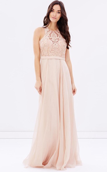 Sheath Sleeveless Appliqued Scoop Neck Chiffon Bridesmaid Dress With Sequins