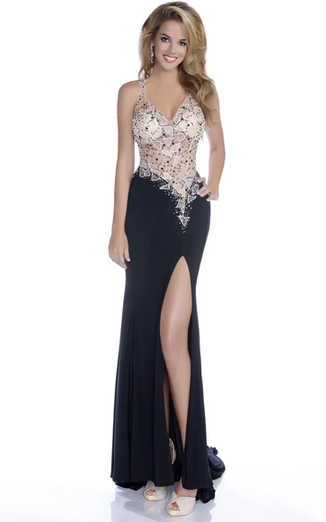 Sleeveless Chiffon Form-Fitted Prom Dress With Side Slit And Asymmetrical Waistline