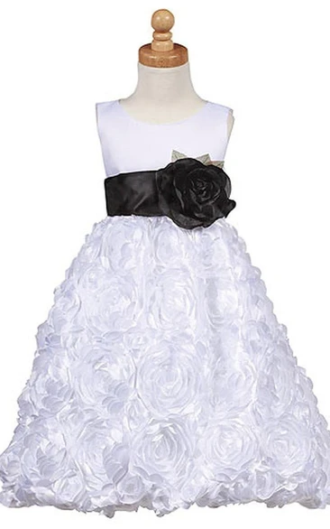 Sleeveless Ruffled Dress With Floral Sash