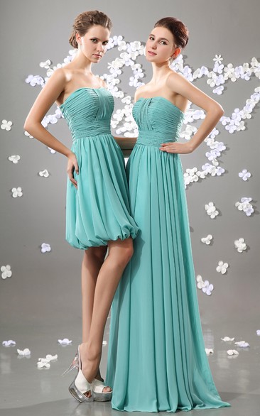 Strapless Ruching Chiffon Dress With Pleating