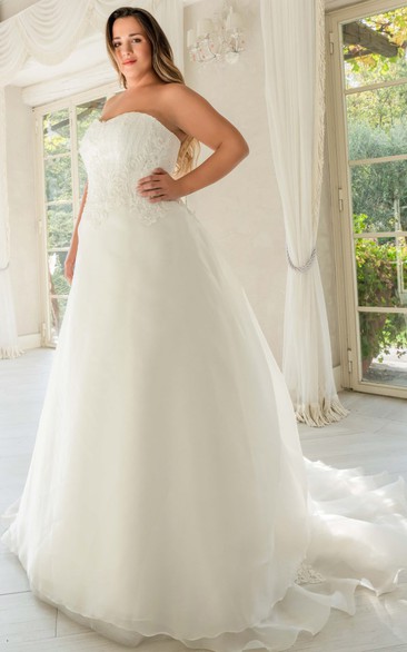 Elegant Organza Sweetheart Sleeveless Appliques Wedding Dress With Open Back