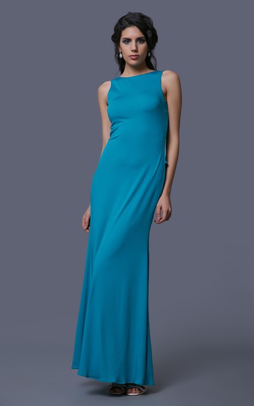 Sheath Chiffon Floor Length Sleeveless Dress With Back Peplum