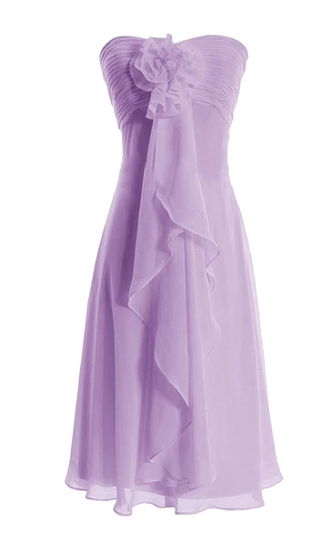 Graceful Tea-length Drapped A-line Gown With Flower