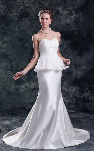 Graceful Sleeveless Satin Appliqued Sweetheart Trumpet Most Wedding Dresses