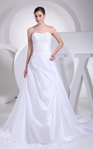 A-Line Draped Gown With Appliques Ruched Waist