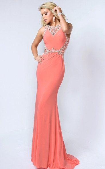 Sheath Scoop-Neck Sleeveless Jersey Dress With Beading