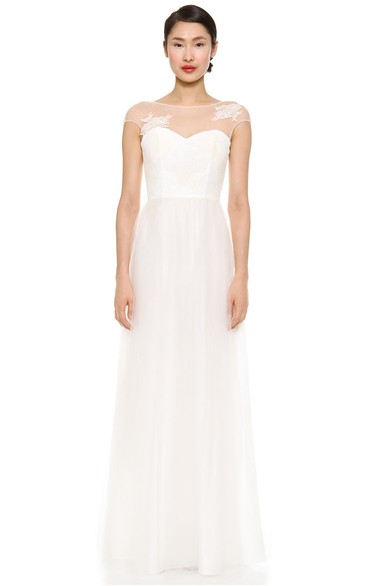 Long Bateau A-line Organza Dress With Illusion Back Style