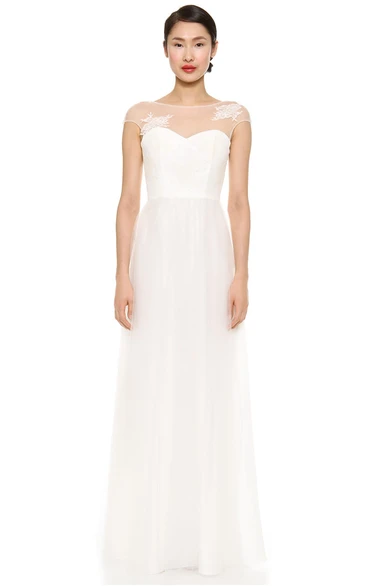 Long Bateau A-line Organza Dress With Illusion Back Style