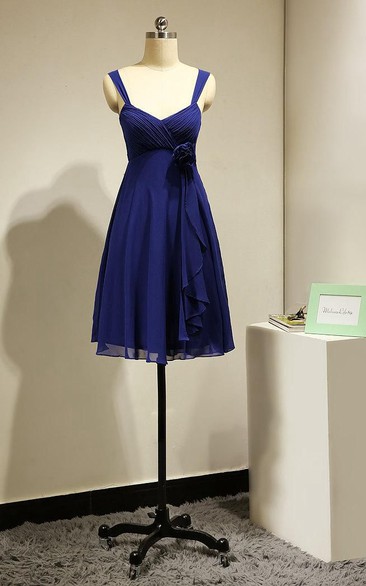 Sweetheart Empire Draped A-line Pleated Chiffon Short Dress Royal Blue