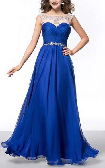 Elegant A-Line Floor-Length Sheer Neck Prom Dress