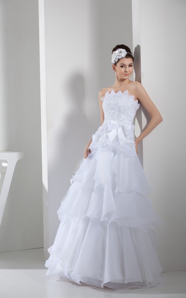 Sleeveless Tiered A-Line Bow and Dress With Appliques