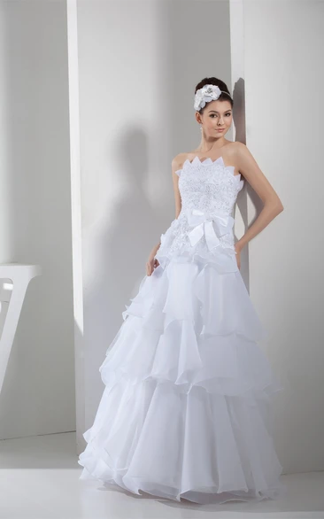 Sleeveless Tiered A-Line Bow and Dress With Appliques