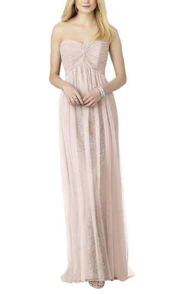 Empire Ruched Lace Long Bridesmaid Dress with Tulle