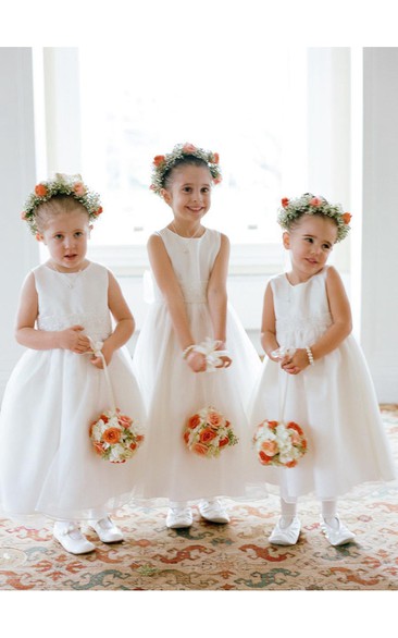 Lovely Jewel White Princess Flower Girl Dress Bowknot Sleeveless