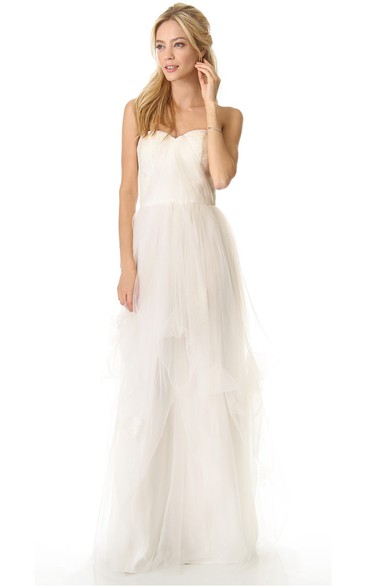 Long Sweetheart Ruffled A-line Organza Dress