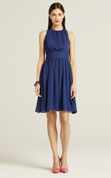 Sleeveless A-Line Short Dress With Jewel Neck