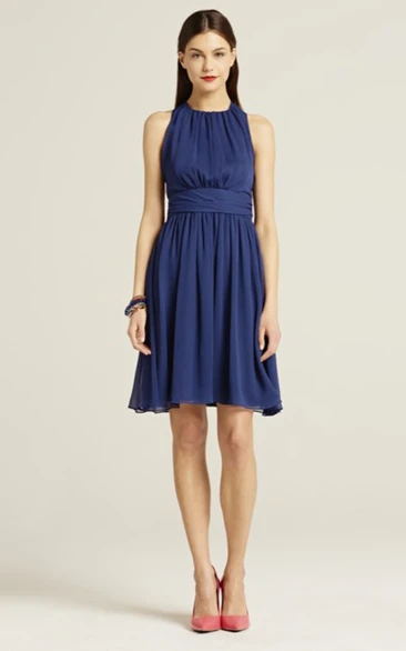 Sleeveless A-Line Short Dress With Jewel Neck