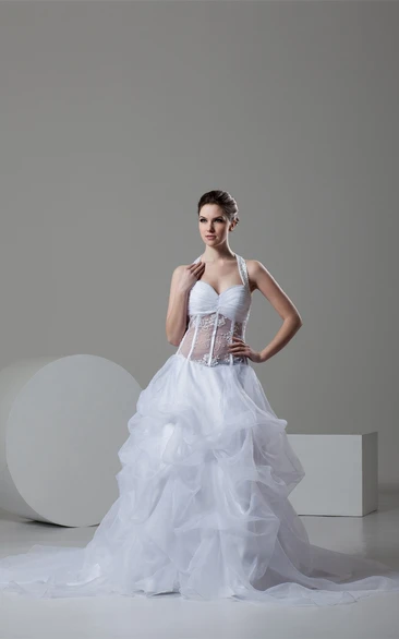 Haltered A-Line Pick-Up Illusion Waist and Gown With Appliques