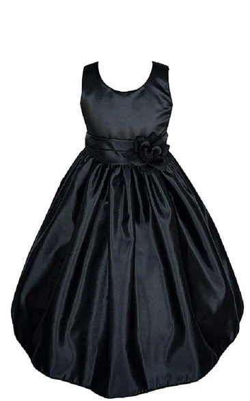 Sleeveless Ruffled Taffeta Dress With Flower Waist