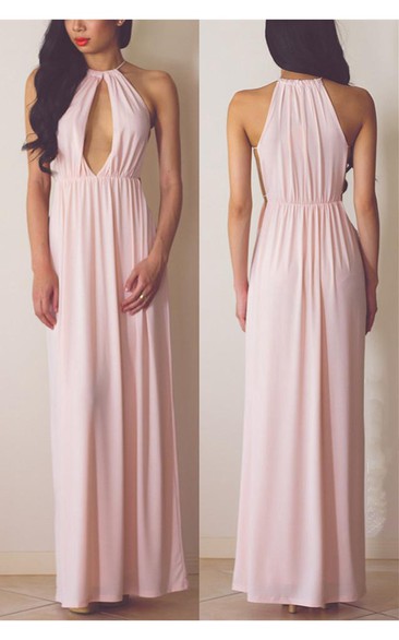 High Quality Halter A-line Evening Dress Sleeveless Floor-length