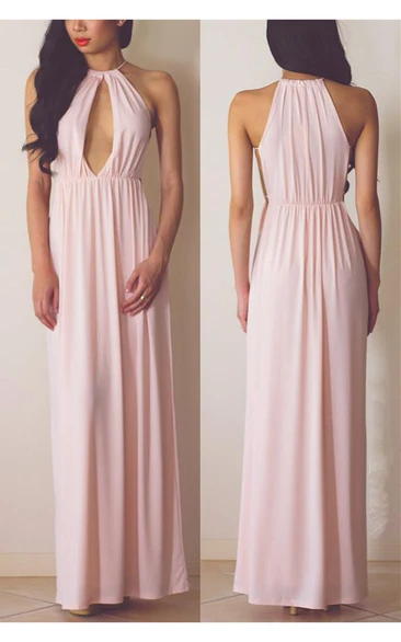 High Quality Halter A-line Evening Dress Sleeveless Floor-length