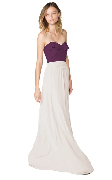 Strapless Sweetheart Chiffon Long Dress With Ruffles