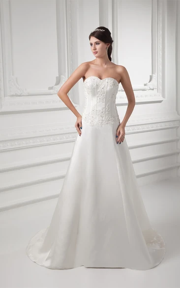 Sweetheart A-Line Satin Gown With Appliqued Bodice