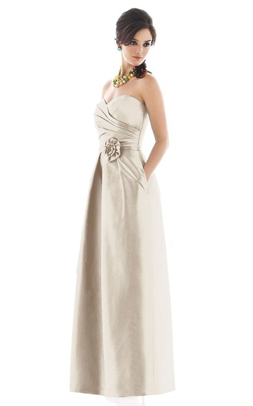 Magnificent Satin Gown With Ruching And Pockets