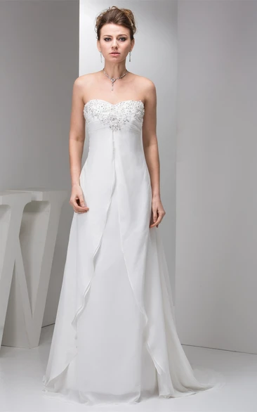 Sweetheart Chiffon Ruched Dress With Crystal Detailing