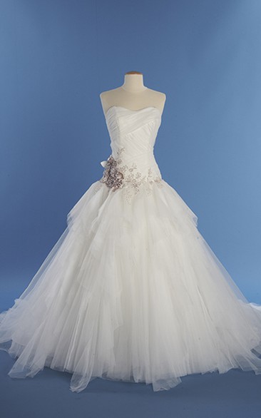 Ball Gown With Crisscross Ruching And Ruffles