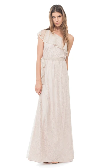 Long One-Shoulder Romantic Dress With Ruffles