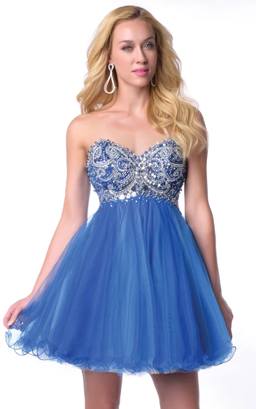 Beaded Corset Tulle Skirt Short Homecoming Dress With Sweetheart Neck