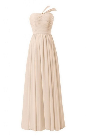 One-shoulder Long Chiffon Dress With Pleats