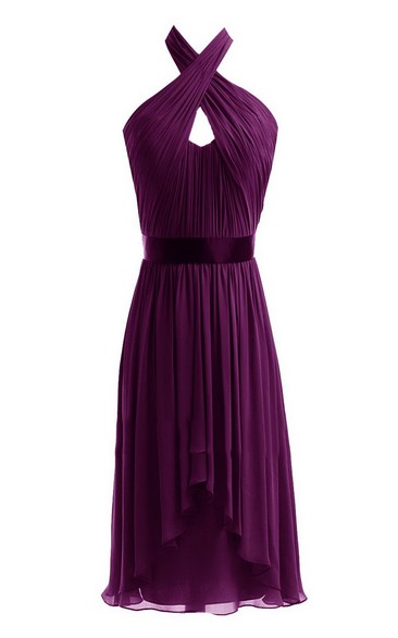 Sleeveless Asymmetrical Chiffon Dress With Keyhole