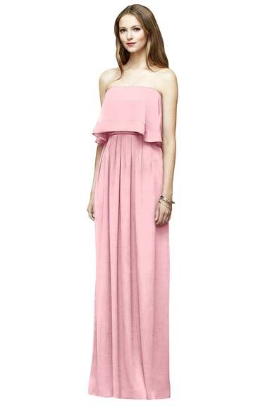 Long Chiffon Column Stylish Strapless Dress