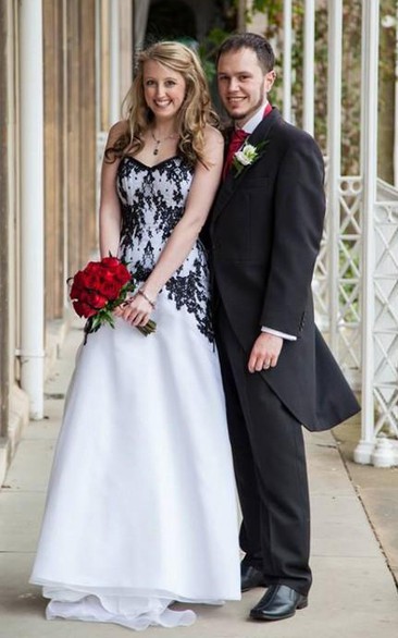 Victorian Gothic Vintage Black Lace and White Organza Garden Wedding Dress