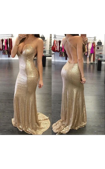 Sexy Sleeveless Mermaid Sequins Prom Dresses Floor Length