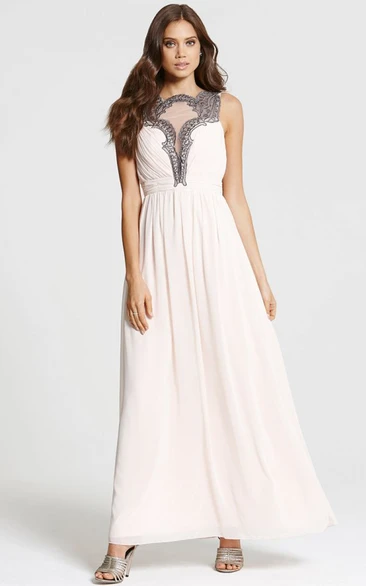 A-Line Modest Long Chiffon Dress With Elastic Back