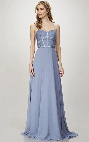 A-Line Spaghetti Appliqued Floor-Length Sleeveless Chiffon Bridesmaid Dress With Zipper Back