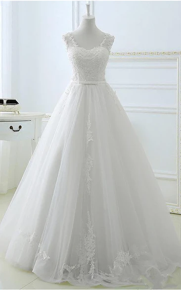 Elegant Sleeveless Lace A-Line Wedding Dresses Tulle Floor Length