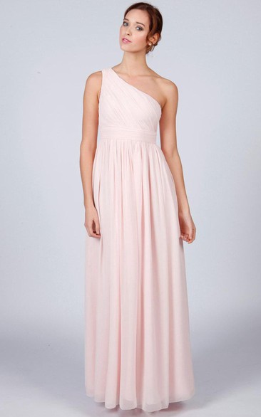 One Shoulder A-line Pleated Chiffon Floor Length Dress