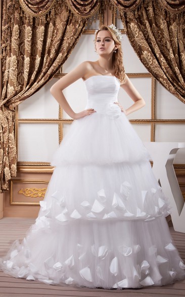 Sleeveless Tulle Flower and Ball-Gown With Tiers