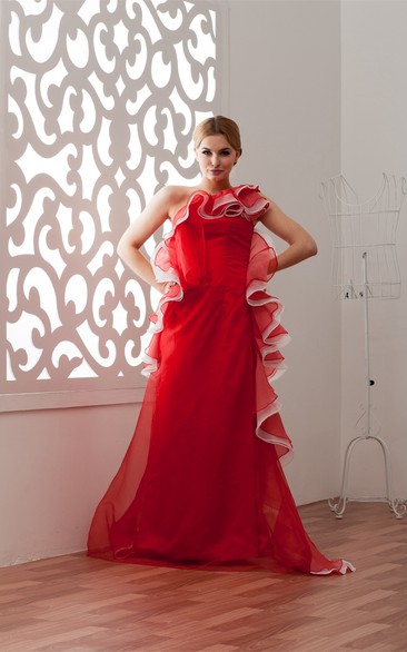 Sleeveless Maxi Ruffled Draping and Dress With Ruching