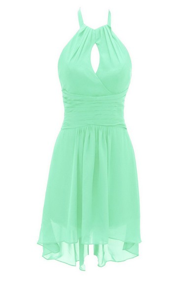 Asymmetrical Halter Notched Chiffon Short Dress