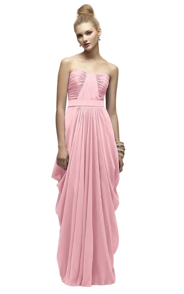 Chiffon Strapless Long Dress With Ruching